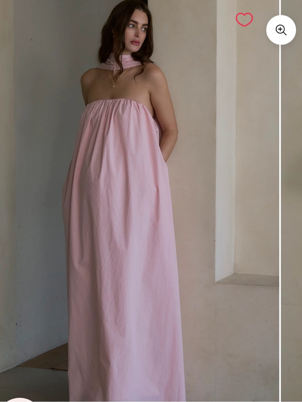 Strapless Pink Maxi Dress with Neck Scarf